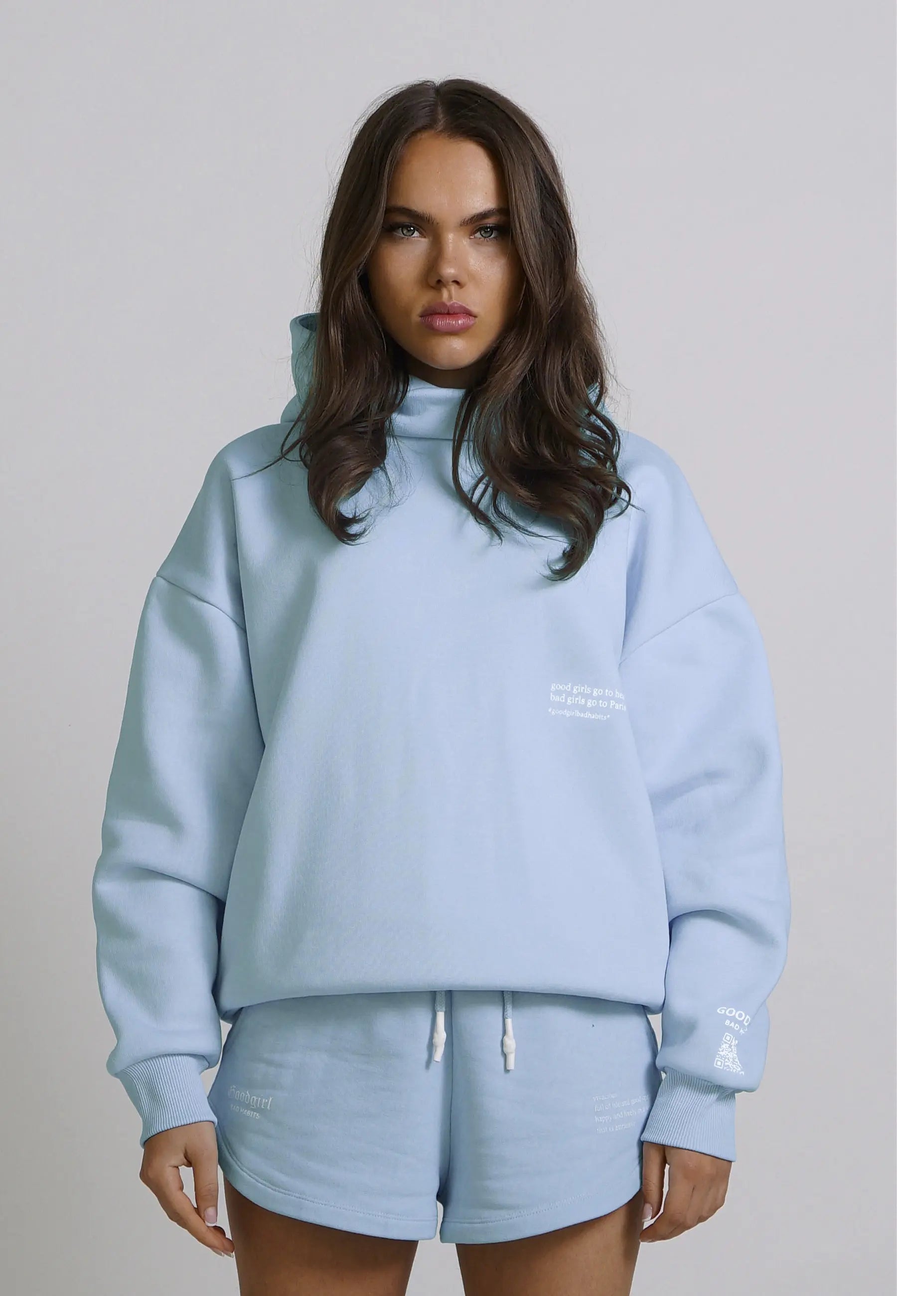 KRYMMY  Hybrid Hoodie Stehkragen Sweat Mock Neck Hellblau Babyblau Light Blue - GOOD GIRL BAD HABITS