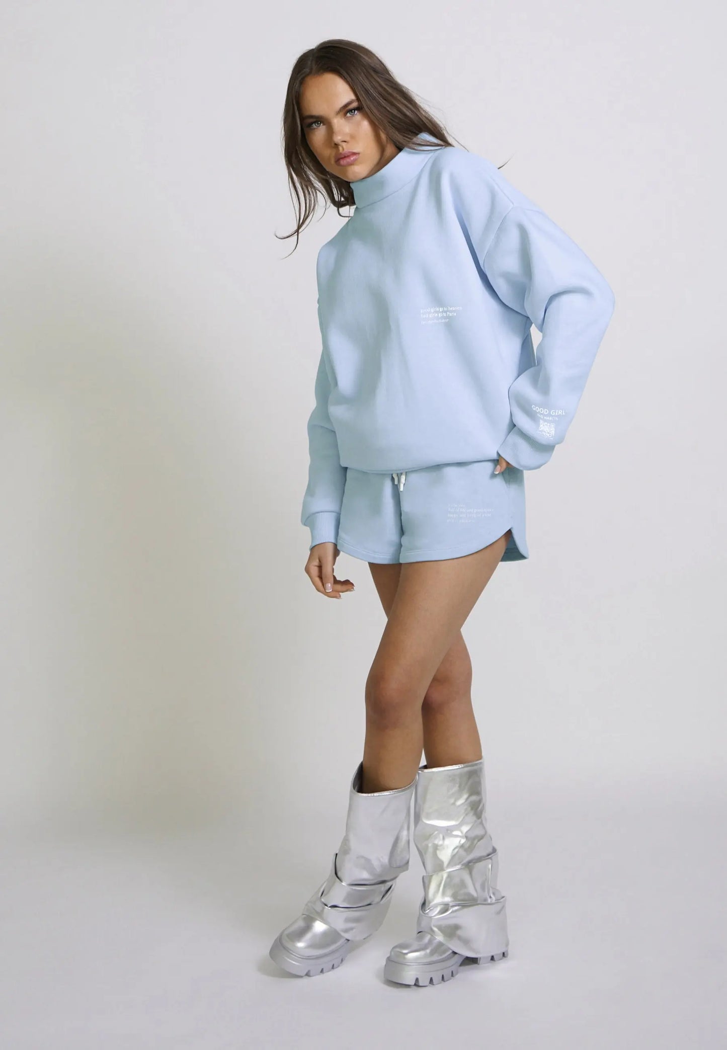 KRYMMY  Hybrid Hoodie Stehkragen Sweat Mock Neck Hellblau Babyblau Light Blue - GOOD GIRL BAD HABITS